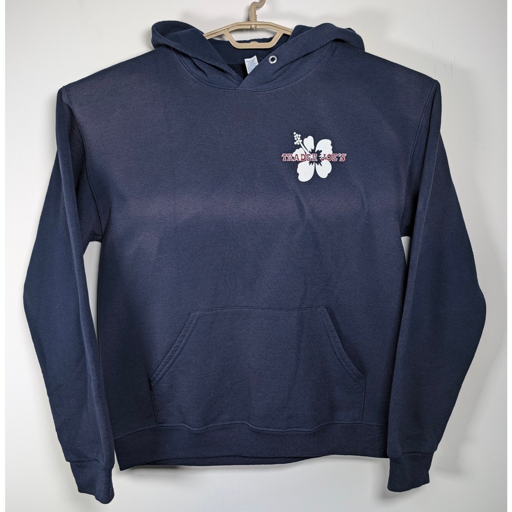 Trader Joe's Mens Hoodie Hibiscus Flower Cotton Poly Navy Faded M